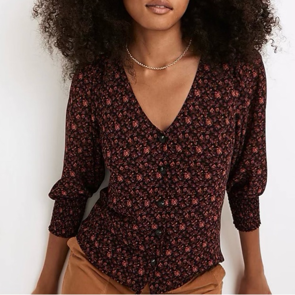 Madewell Floral Blouse in Black and Burgundy